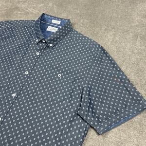 7 Diamonds Shirt Mens 2XL Short Sleeve Button Down Blue Chambray AOP Abstract